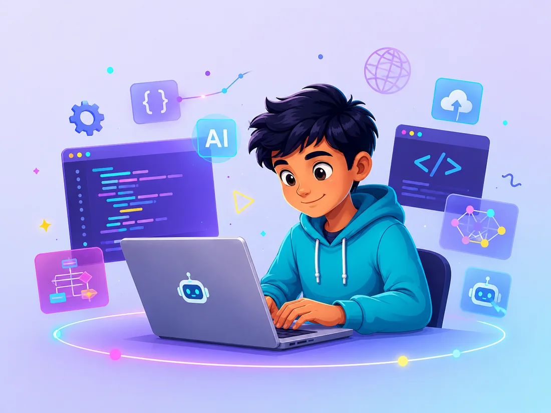 Student building AI and coding projects in AI Code Builders
