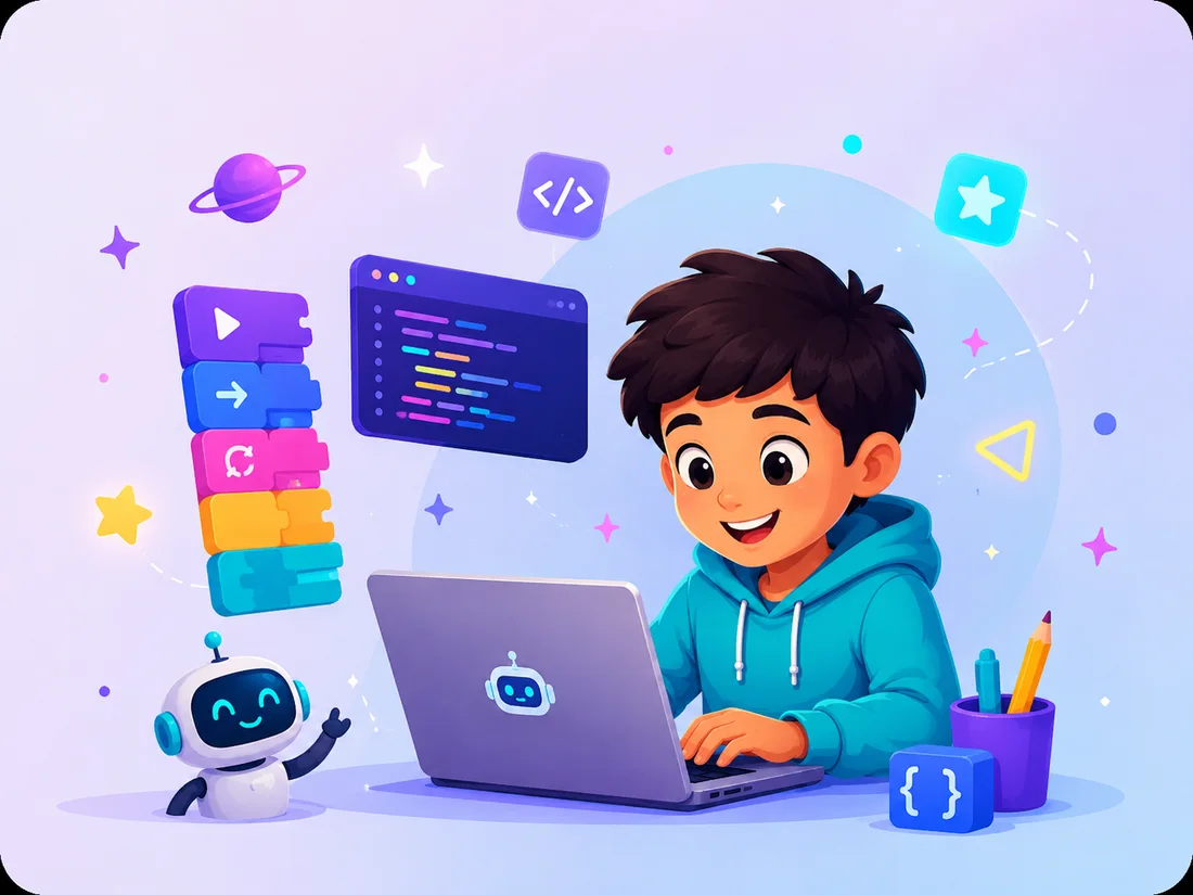 Student learning coding in AI Code Buds